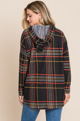 BOMBOM Drawstring Plaid Long Sleeve Hoodie - Stylish & Cozy Comfort